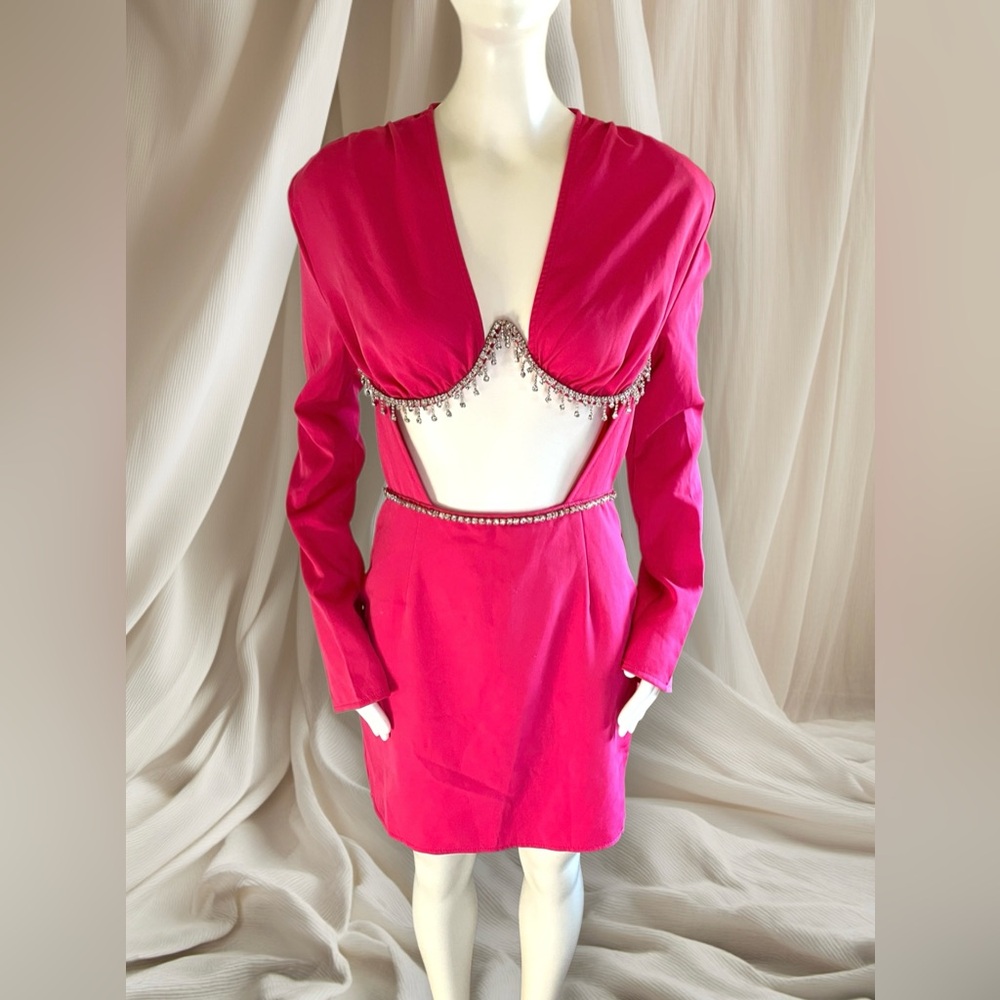 NWT hot pink sexy cut out rhinestone mini dress -unique